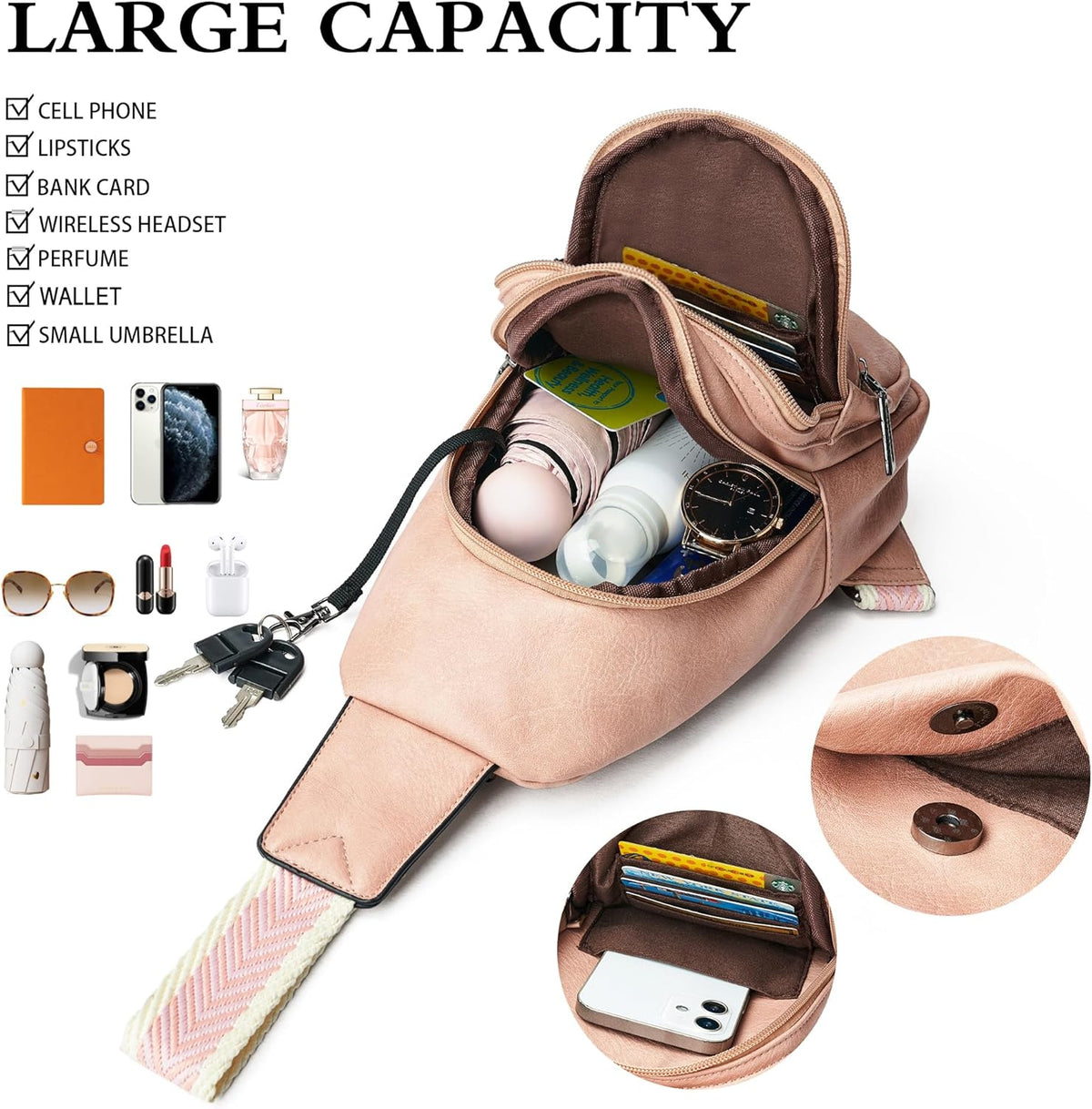 Sling Bag Crossbody Bags for Women Small Cross Body Bag Fanny Packs Chest Sling Purse for Daily Travel Leisure Sport