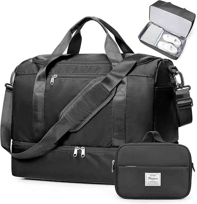 Travel Duffel Bag for Women, Carry-on Overnight Weekender Bags with Wet Pocket & Toiletry Bag, For Spirit Airlines 18x14x8 Personal Item Bag,Small,Black