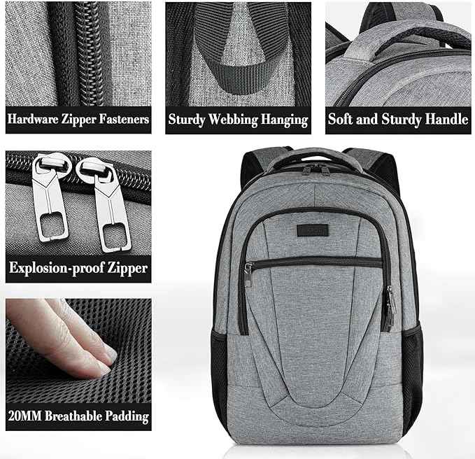 BIKROD Travel Laptop Backpack for Men and Women, Backpacks for School Teen Boys, Business Anti Theft Slim Sturdy Back Pack Adult Computer Bag Gift 15.6 IN Laptop, Grey