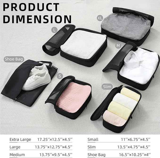 BAGAIL 4 Set/6 Set/8 Set Compression Packing Cubes Travel Accessories Expandable Packing Organizers (Square Mesh, 05-Jet Black)