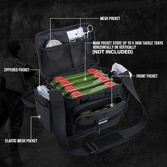 Goture Fishing Tackle Bag, 600D Water-Resistant Soft Side Crossbody Sling Bag for Men & Women,Small Gear Storage Tactical Bags for Saltwater & Freshwater,Fits 4 3600 Tackle Boxes (Not Included)