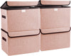 Linen Fabric Foldable Storage Cube Bin Organizer Basket with Flip-Top Lid & Handles, Large Clothes Blanket Box for Home, Office, Closet, Pink, 4 Pack 14.6 x 9.5 x 9.5”