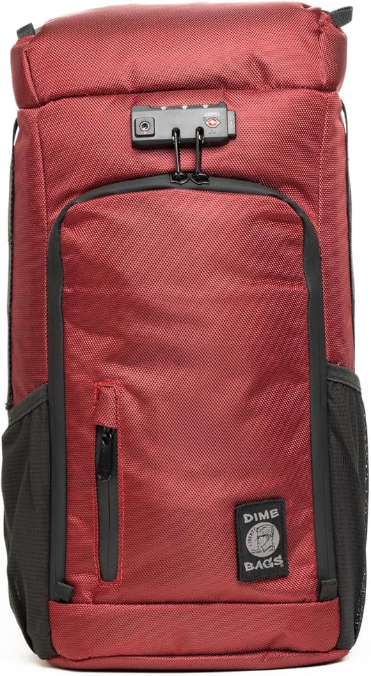 DIME BAGS Scent Sealing Backpack with Combo Lock, Carbon-Lined to Seal Odors, Removable Padded Insert, 8 Compartments, Durable Travel Bag for Glass & Gear Protection, Wiseguy (Oxblood)