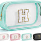 YOOLIFE Initial Make Up Bag Travel Toiletry Bag, Clear Makeup Bag Travel Essentials Gifts for Women Teen Girlfriend Teacher Birthday Swim Gifts For Girls 12 Year Old Girl Gifts Girl Gifts Blue H