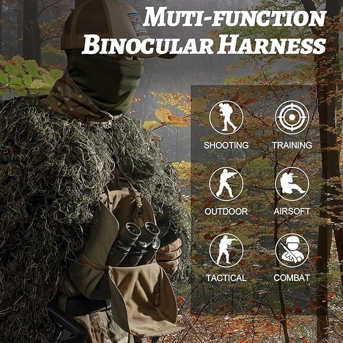 VISMIX Binocular Harness, Adjustable Binocular Harness Chest Pack with Rain Cover for Hunting Hiking Shooting