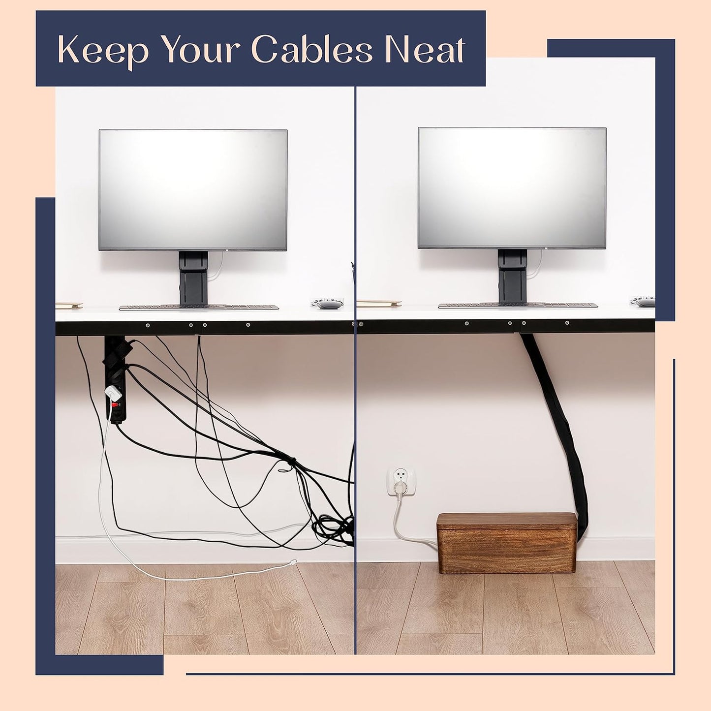 Large Cable Management Box - Cable Organizer Box and Power Strip Box for Electrical Cord Management - Hide Desk Cord and Floor Cables - Wire Storage and Organization for Cords