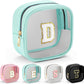 YOOLIFE Initial Make Up Bag Travel Toiletry Bag, Clear Makeup Bag Preppy Cosmetic Bags Organizer Travel Essentials Gifts for Women Teen Girlfriend Teacher Mom Birthday Gifts Mini Blue D