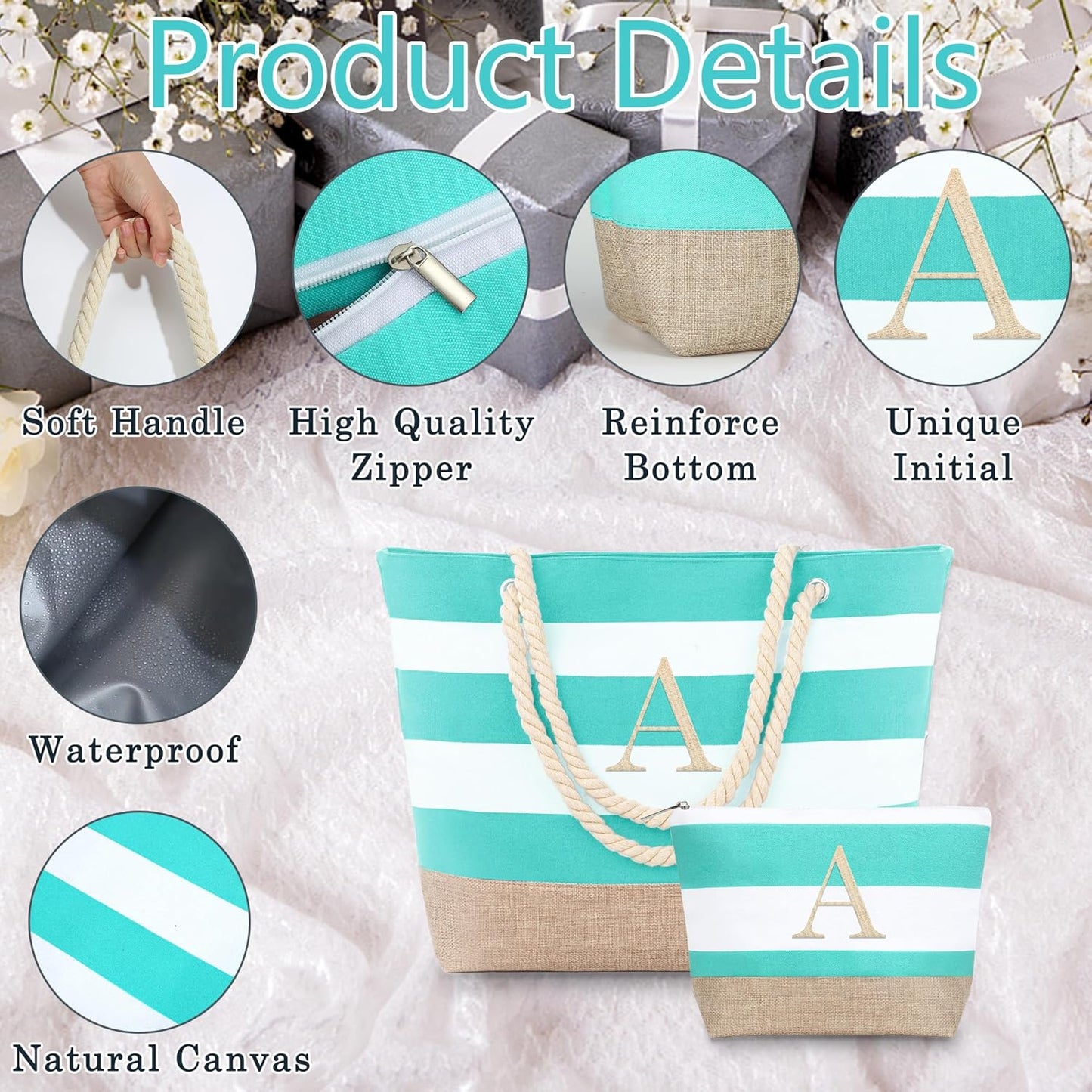YOOLIFE Beach Bags for Women - Travel Canvas Beach Tote, Pool Waterproof Bag, Travel Essentials, Gifts for Women Birthday - Roamly