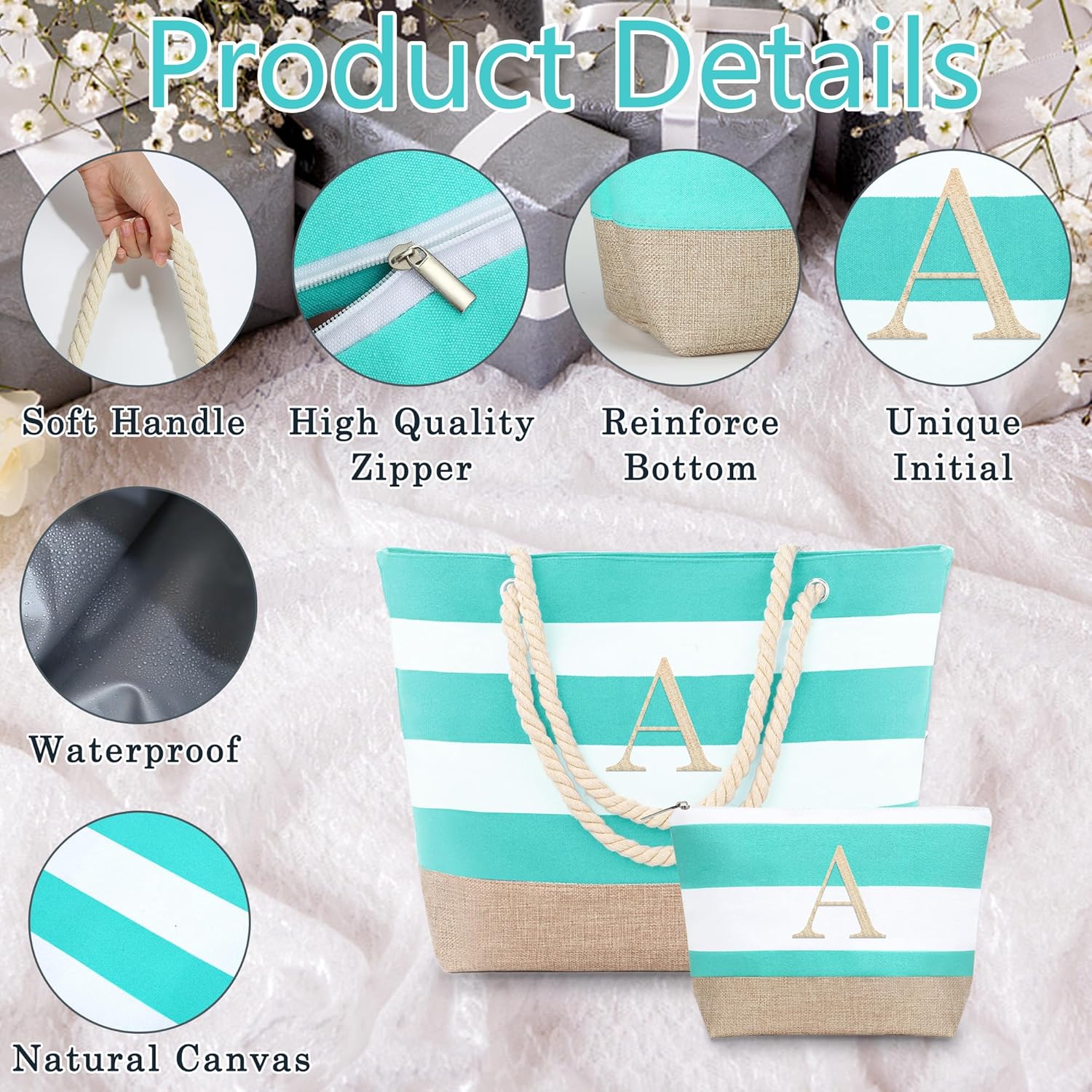 YOOLIFE Beach Bags for Women - Travel Canvas Beach Tote, Pool Waterproof Bag, Travel Essentials, Gifts for Women Birthday - Roamly