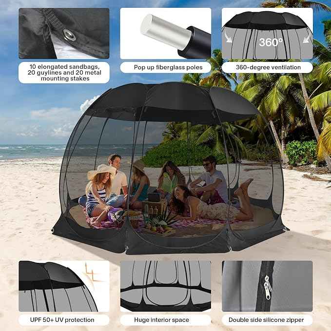 Alvantor Pop Up Screen House Gazebo with Mosquito Netting, Instant UV Resistant Sun Shelter for Patio & Backyard, Portable Canopy Tent for 2-10 Person