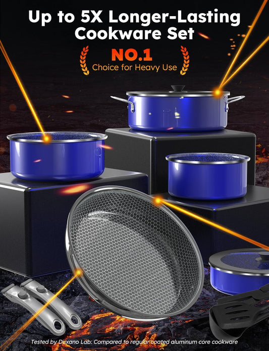 Pro DUXANO 12PC Hybrid 3-Ply Stainless Steel Skillet&Nonstick Pots and Pans Set, High Heat Sear&Fry, 2-Layer Ceramic Induction Cookware, 9H Scratch-Resistant&Anti-Warp,PFAS Free,All Cooktop/Dishwasher