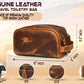 10" Premium Leather Toiletry Travel Pouch With Waterproof Lining | King-Size Handcrafted Vintage Dopp - Kit ~ Gift for Father's Day By Aaron Leather Goods (Copper) - Roamly