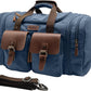 Wildroad 50L Travel Duffel Bag, Expandable Canvas Genuine Leather Duffle Bag Upgraded Overnight Weekender Carry on Bag (Navy Blue, Large-50L) - Roamly