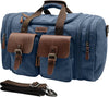 Wildroad 50L Travel Duffel Bag, Expandable Canvas Genuine Leather Duffle Bag Upgraded Overnight Weekender Carry on Bag (Navy Blue, Large-50L) - Roamly