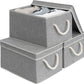 StorageWorks Storage Bins with Lids, Decorative Storage Boxes with Lid and Soft Rope Handles, Foldable Storage Baskets for Closet, Shelves, Stackable, 3-Pack, Gray, Large