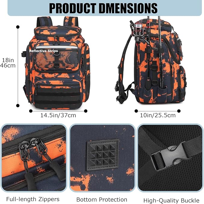 HAMBOLY Fishing Backpack with Rod Holders, 40L Tackle Box Backpack for Fishing Gear, Waterproof Fishing Bag for Men