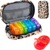 Serfeymi Weekly Travel Pill Organizer 2 Times A Day AM PM Upgraded Rainbow Pill Box 7 Day with Portable Zipper PU Leather Pill Case, Medicine Organizer for Pills, Vitamins, Fish Oils - Brown 02