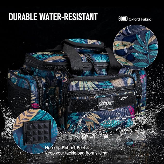Goture Fishing Tackle Bag, 600D Water-Resistant Soft Side Crossbody Sling Bag for Men & Women,Small Gear Storage Tactical Bags for Saltwater & Freshwater,Fits 3 3600 Tackle Boxes(Not Included)