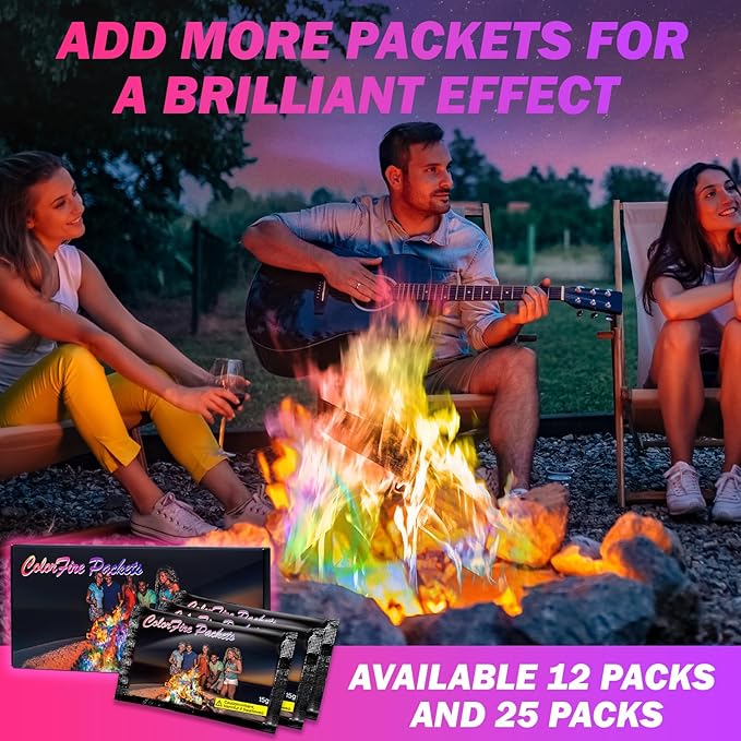 25 Pack Colorful Flames Color Fire Packets Fire Pit for Campfire,Fire Color Packets Camping Accessories for Kids & Adults,Outdoor Fire Changing Flame Powder. (25 Packets)