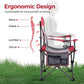 ALPHA CAMP Oversized Mesh Back Camping Folding Chair Heavy Duty Support 350 LBS Collapsible Steel Frame Quad Chair Padded Arm Chair with Cup Holder Portable for Outdoor (Red/Grey)