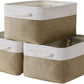 TheWarmHome Storage Basket for Organizing - 14x10x7 inch Medium 3 Pack Collapsible Storage Bin for Shelves with Handles, Canves Storage Box for Organizer Cubes Cloth Gift Toy Closet (White & Khaki)
