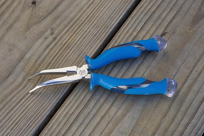 CUDA 8.5" Bent Needle Nose Pliers | Durable Steel Titanium Bonded Fishing Wire, Mono & Fluorocarbon Cutter with Non-slip Cuda Grips | For Saltwater & Freshwater Use
