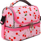 FlowFly Kids Double Decker Cooler Insulated Lunch Bag Large Tote for Boys, Girls, Men, Women, With Adjustable Strap, Cherry