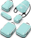 Large Compression Packing Cubes 6 Piece Set for Travel with Lightweight Laundry Bag/Drawstring Backpack for Carry-On Suitcase (Teal/White) - Roamly