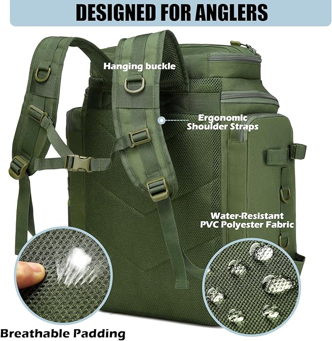 HAMBOLY Fishing Backpack with Rod Holders, 40L Tackle Box Backpack for Fishing Gear, Waterproof Fishing Bag for Men