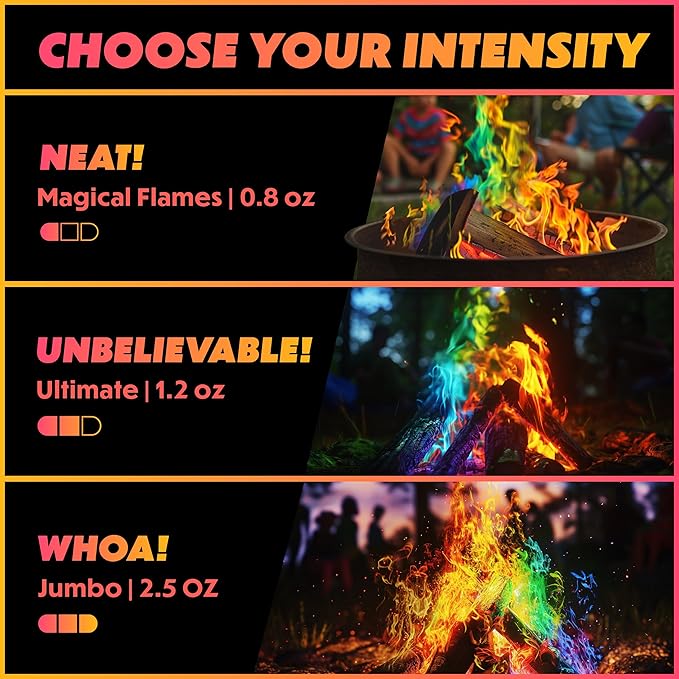 Magical Flames Fire Color Packets (12 Pack), Vibrant Multi-Color Fire for Fire Pits, Campfires, Bonfires & Fireplaces - Camping Essentials & Outdoor Party Accessories