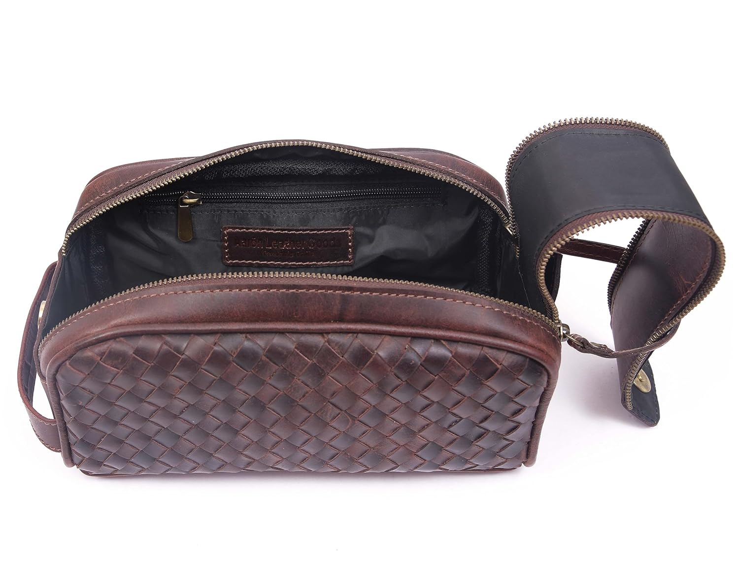 10" Premium Leather Toiletry Travel Pouch With Waterproof Lining | King-Size Handcrafted Vintage Dopp - Kit ~ Gift for Father's Day By Aaron Leather Goods (Wheat Brown) - Roamly