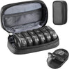 Serfeymi Weekly Travel Pill Organizer 2 Times A Day AM PM Upgraded Black Pill Box 7 Day with Portable Zipper PU Leather Pill Case, Medicine Organizer for Pills, Vitamins, Fish Oils - Black 01