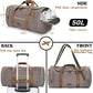 Vintage Canvas Duffle Bag, 50L Genuine Leather Travel Duffel Backpack Multifunctional Overnight Weekender Bag with Shoes Compartment Men (Grey) - Roamly