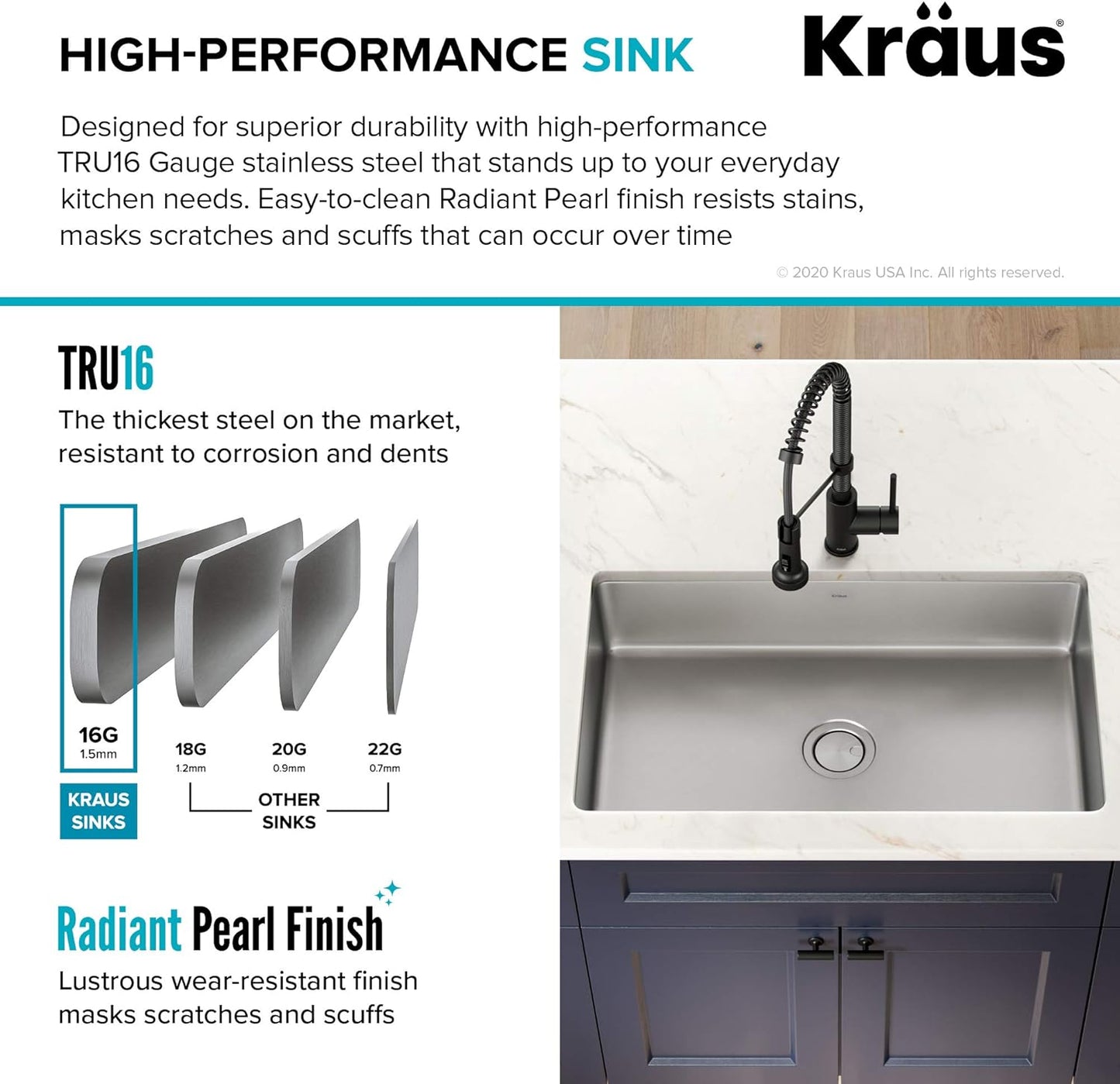 KRAUS Dex 32-inch Undermount 16 Gauge Stainless Steel Single Bowl Kitchen Sink, KA1US32B