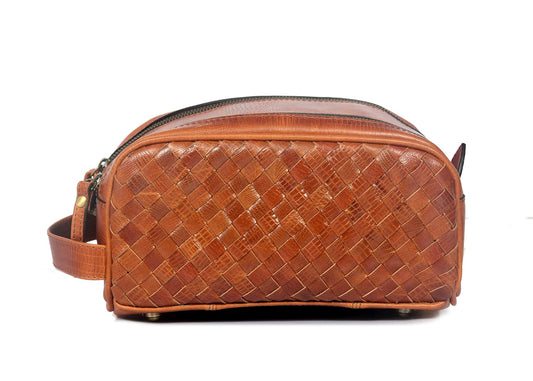 10" Premium Leather Toiletry Travel Pouch With Waterproof Lining | King-Size Handcrafted Vintage Dopp - Kit Gift for Father's Day By Aaron Leather Goods - Roamly