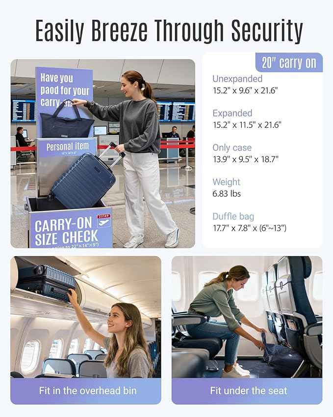 LIGHT FLIGHT Luggage Sets, Carry On Luggage 22x14x9 Airline Approved, Carry On Travel Bag Suitcases with Wheels, Expandable Hardside Lightweight Rolling with TSA Lock 2-Piece Set (DB/20),Royal Blue