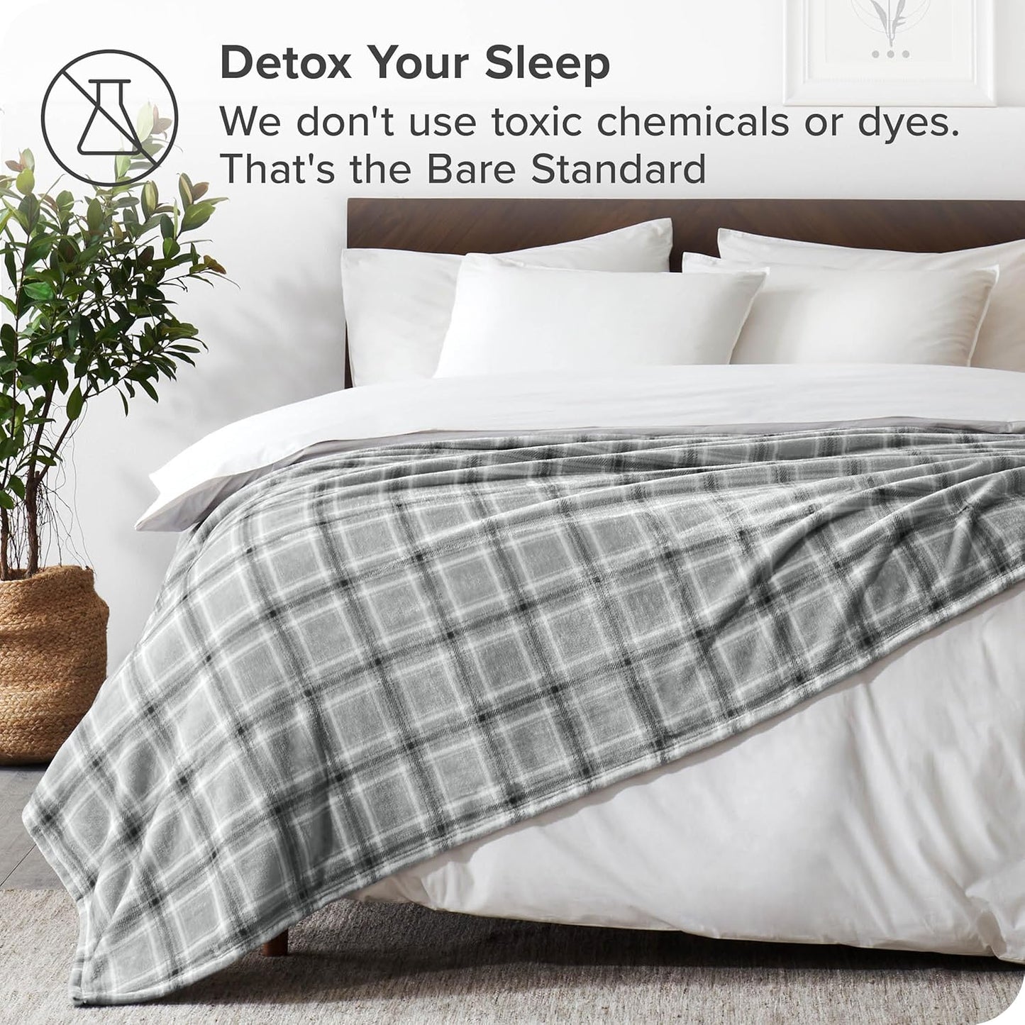 Bare Home Textured Fleece Blanket - Throw/Travel - Ultra-Soft Lightweight for Bed, Sofa, and Couch - Luxury Microplush - Cozy Warm Blanket (Throw/Travel, Tartan Plaid)