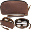Leather Tech Pouch for Cables Chargers Phone | Tech Bag | Zipper Travel Accessory Pouch | Electronic Organizer Case Travel Bag (Large Vintage Dark Brown)