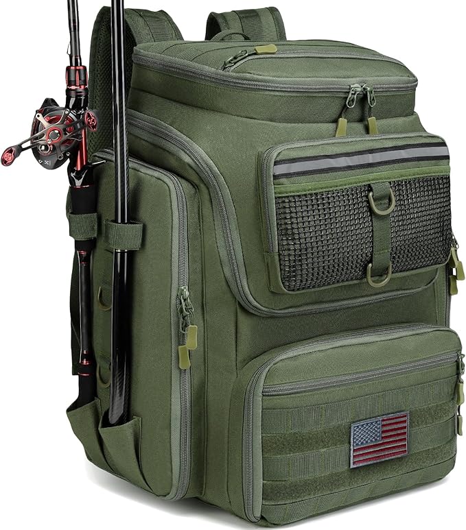 HAMBOLY Fishing Backpack with Rod Holders, 40L Tackle Box Backpack for Fishing Gear, Waterproof Fishing Bag for Men