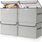 Linen Fabric Foldable Storage Cube Bin Organizer Basket with Flip-Top Lid & Handles, Large Clothes Blanket Box for Home, Office, Closet, Light Gray, 4 Pack 14.6 x 9.5 x 9.5”
