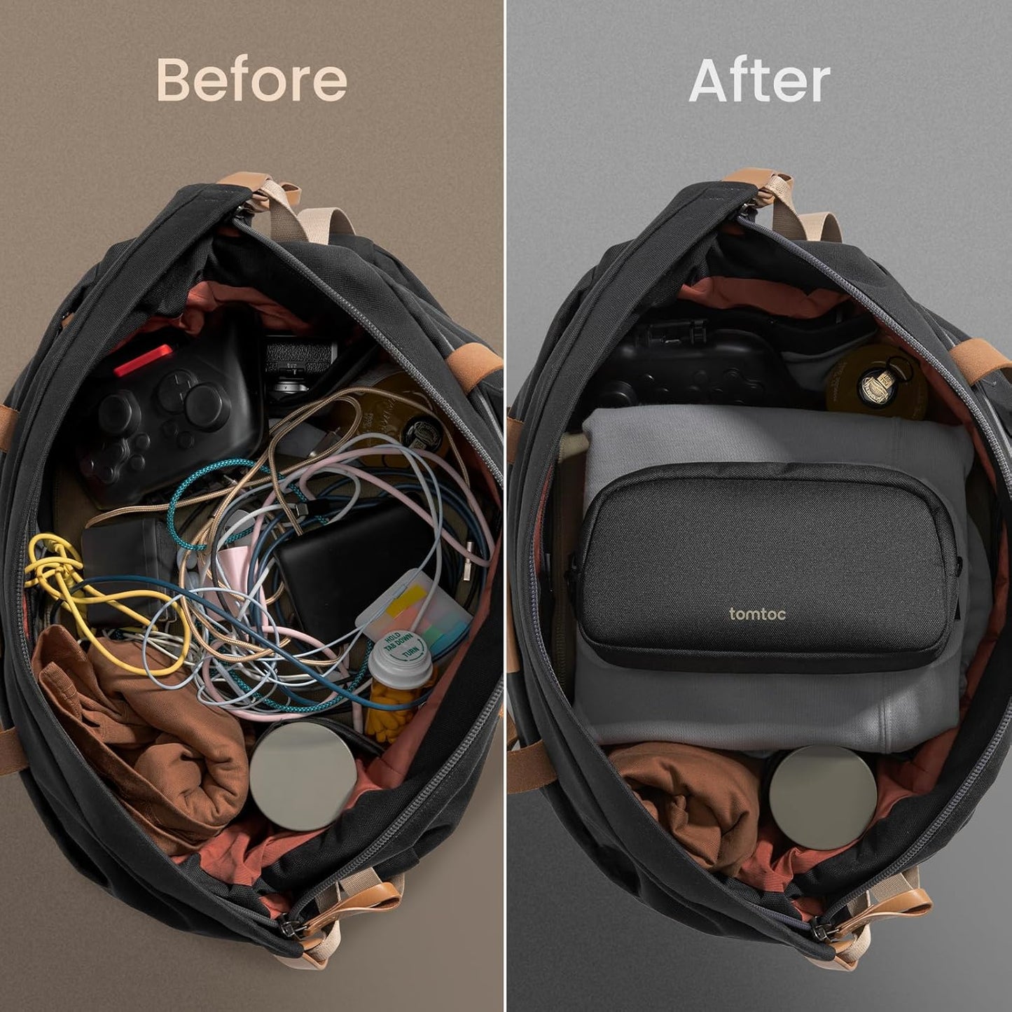 tomtoc Electronics Organizer Travel Case, Water Resistant Travel Bag Cable Organizer for Essentials, Tech Pouch Accessories Carry Storage for Cord, Phone, Cables, Airpods, USB Flash Drive, Daily Items - Roamly