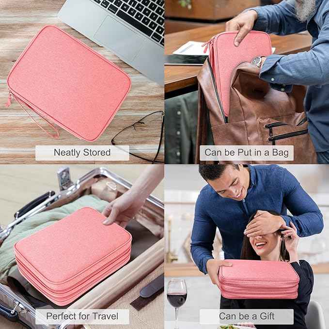 FYY Electronic Organizer, Extra Large Travel Cable Organizer Bag Pouch Portable Waterproof Double Layers All-in-One Storage Bag for iPad, Cable, Power Bank, Laptop Charger for Office/Home, Pink