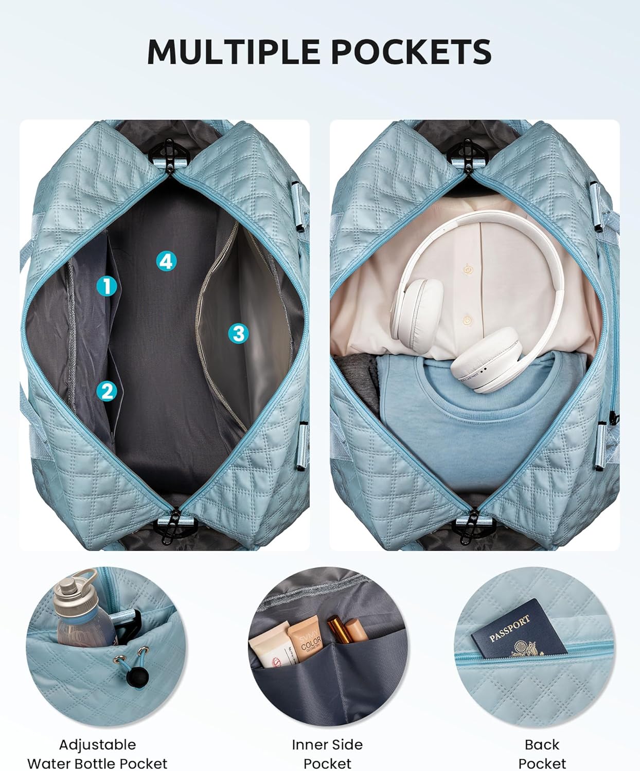 Weekend Bag | Personalized Monogram & Wet Pocket | Lady's Overnight Travel Carrier with Makeup Bag as Gift - Roamly