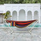 LazyDaze Hammocks Double Hammock with Stand - 2 Person Heavy Duty Outdoor Hammock for Adults, Includes Durable Steel Stand, Portable Carrying Bag and Pillow, Red Purple
