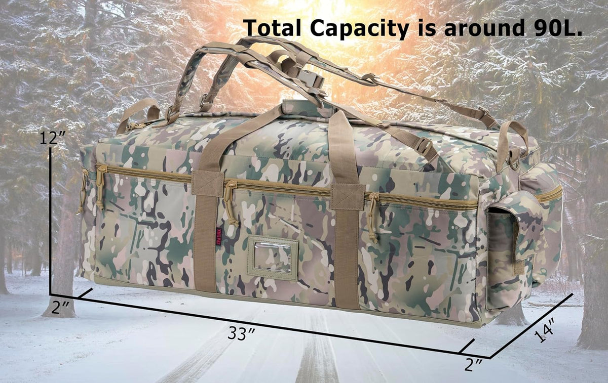 Large Military Duffle Bag Tactical Gear Load Out Bag Deployment Cargo Bag Travel Sports Equipment Duffel Luggage Bag with Backpack Straps 90L - Roamly