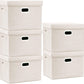 TYEERS Large Storage Bins with Lids, Collapsible, Washable, Fabric Storage Boxes for Organizing, 17.3x11.8x11.4 inches, 5 Pack, Beige