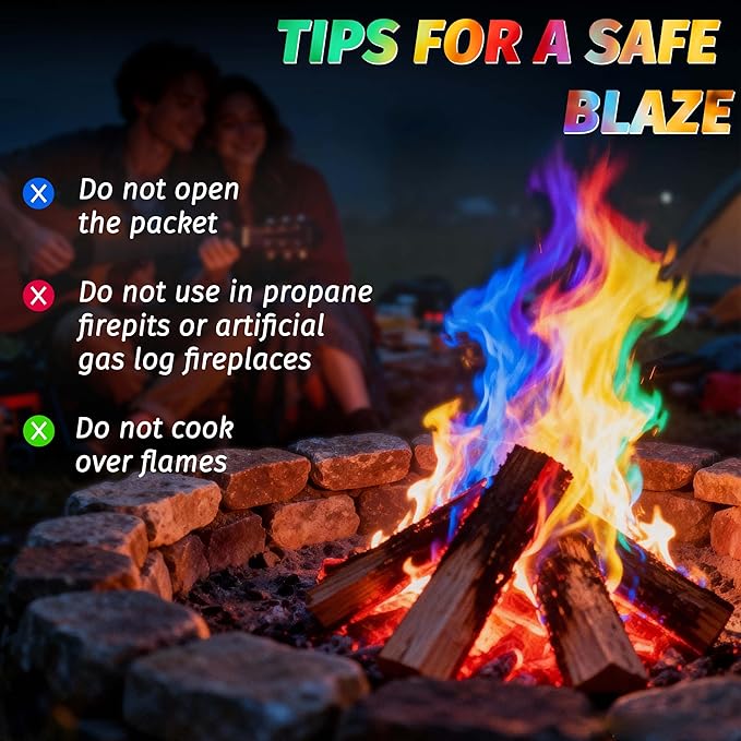 Magic Fire Color Changing Packets (20 Pack) for Fire Pits, Campfire, Bonfire & Outdoor Fireplace, Long Lasting, Vibrant, Non-Toxic Colored Rainbow Flames Camping Essentials & Accessories