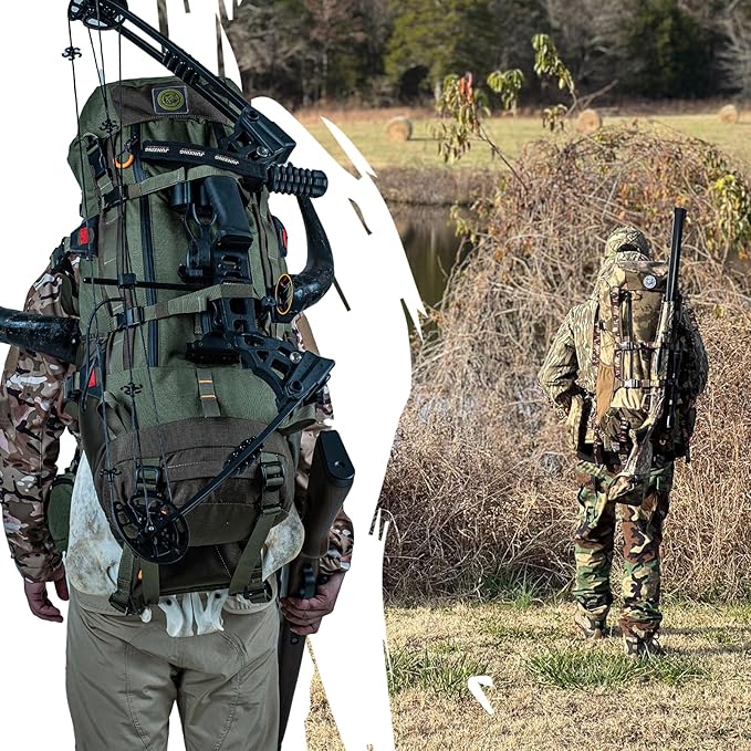 Hunting Pack for Men – Expandable Frame Backpack 40L, Water Resistant, with Meat Hauler, Rifle Holder & Shotgun Rest