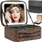Makeup Travel Train Case with Mirror LED Light 3 Adjustable Brightness Large Cosmetic Bag Portable Storage Adjustable Partition Waterproof Makeup Brushes Make up Jewelry Gift for Women