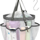 F-color Mesh Shower Caddy Portable with Drawstring - Upgrade Deeper 7 Pockets Dorm Room Essentials for Guys Girls with S Hook, Shower Bag Basket Tote for College Camping Toiletry Bathroom, White